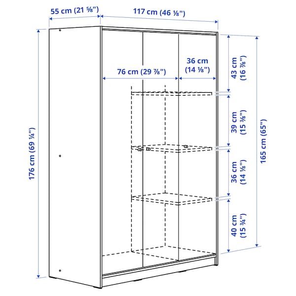 Ikea KLEPPSTAD - Wardrobe with 3 doors, white, 117x176 cm