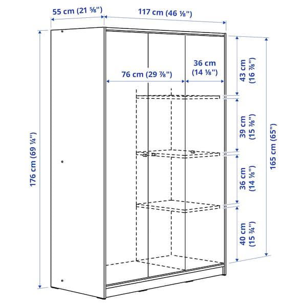 Ikea KLEPPSTAD - Wardrobe with 3 doors, white, 117x176 cm
