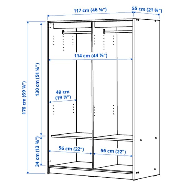 Ikea KLEPPSTAD - Wardrobe with sliding doors, white, 117x176 cm