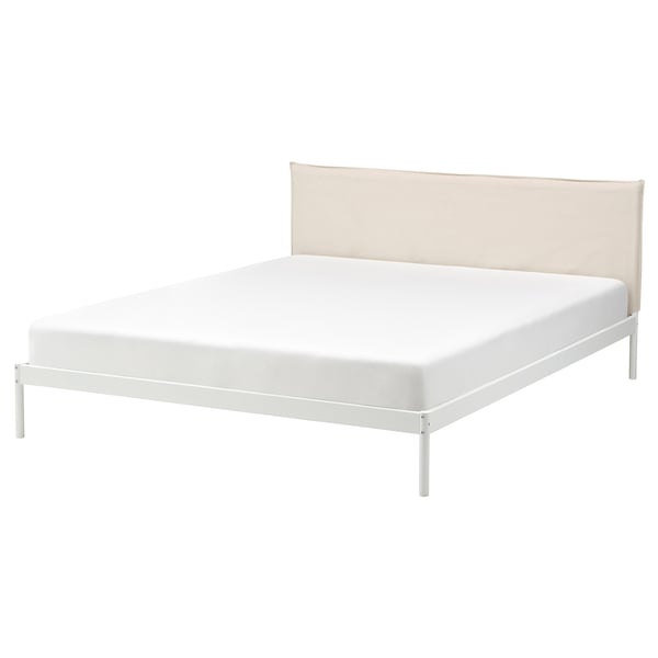 KLEPPSTAD - Bed frame, white/Vissle beige, 160x200 cm