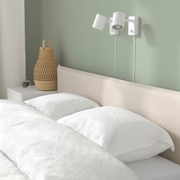 KLEPPSTAD bed frame, white/Vissle beige, 140x200 cm