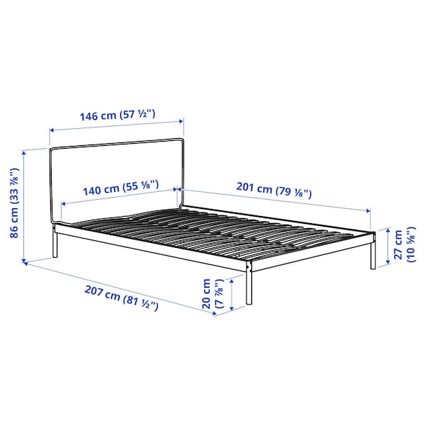 Ikea KLEPPSTAD - Bed frame, white/Vissle beige, 140x200 cm ,