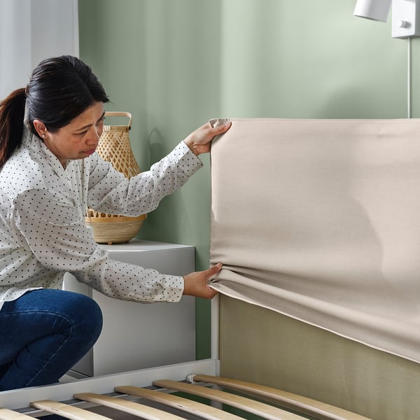 KLEPPSTAD bed frame, white/Vissle beige, 140x200 cm