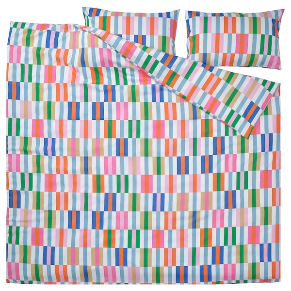 KLIBBKORSÖRT - Duvet cover and 2 pillowcases, multicolour, 240x220/50x80 cm