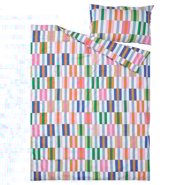 KLIBBKORSÖRT duvet cover and pillowcase, multicolour