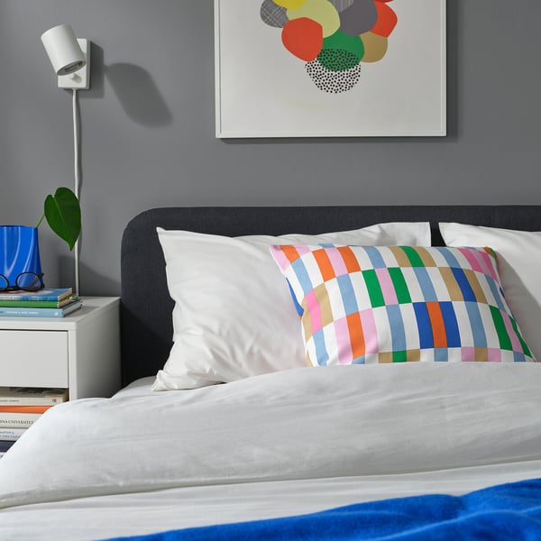 KLIBBKORSÖRT - KLIBBKORSÖRT Cushion cover, white/multicolour, 50x50 cm