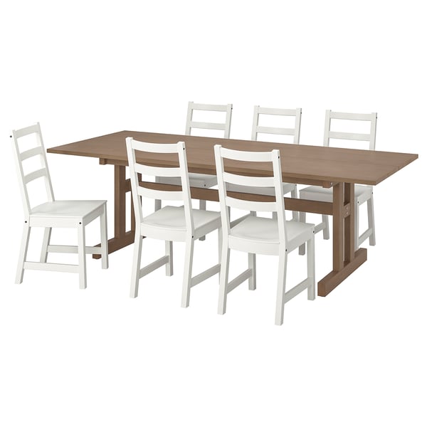 KLIMPFJÄLL / NORDVIKEN - KLIMPFJÄLL / NORDVIKEN Table and 6 chairs, grey-brown/white, 240x95 cm