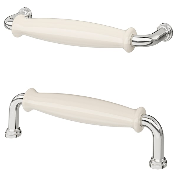 KLINGSTORP - Handle, off-white/chrome-plated, 141 mm