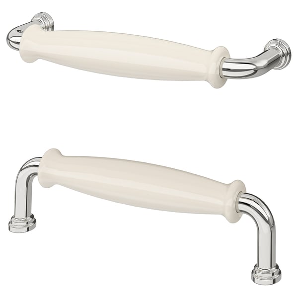 KLINGSTORP handle, off-white/chrome-plated, 141 mm, 2 pack