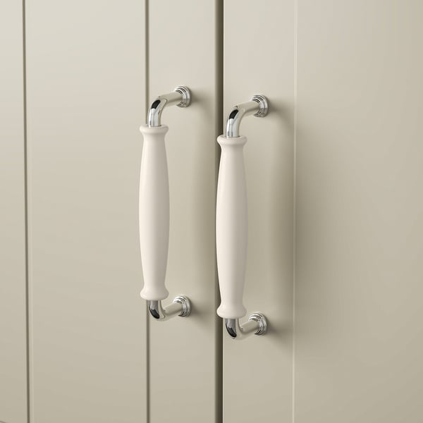 KLINGSTORP handle, off-white/chrome-plated, 141 mm, 2 pack