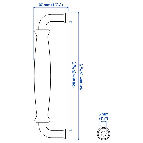 KLINGSTORP - Handle, black/chrome-plated, 141 mm