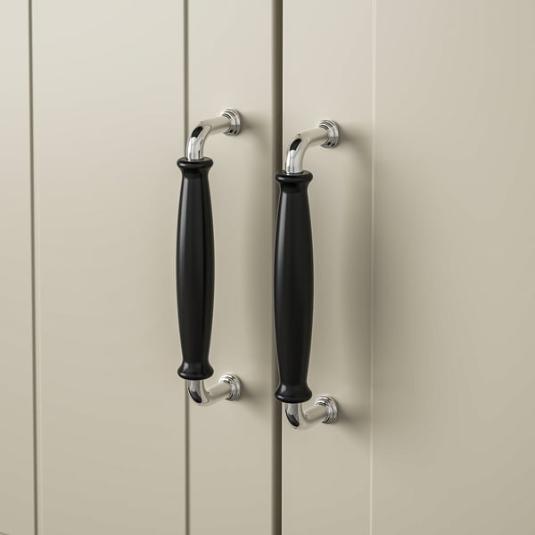 KLINGSTORP handle, black/chrome-plated, 141 mm, 2 pack