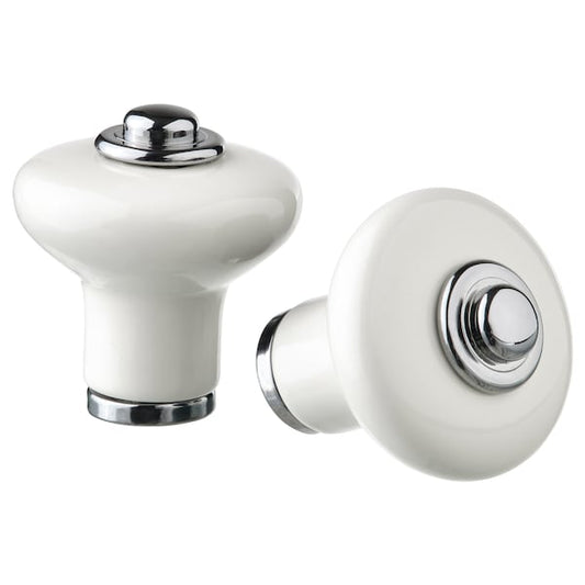 KLINGSTORP - Knob, off-white/chrome-plated, 23 mm