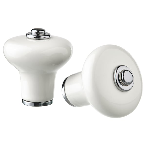 KLINGSTORP - Knob, off-white/chrome-plated, 30 mm