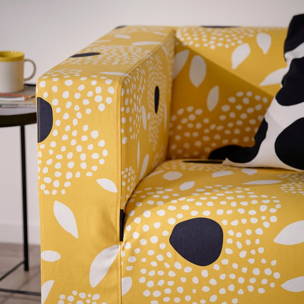 KLIPPAN 2-seat sofa, Tingetorp yellow/white/floral pattern