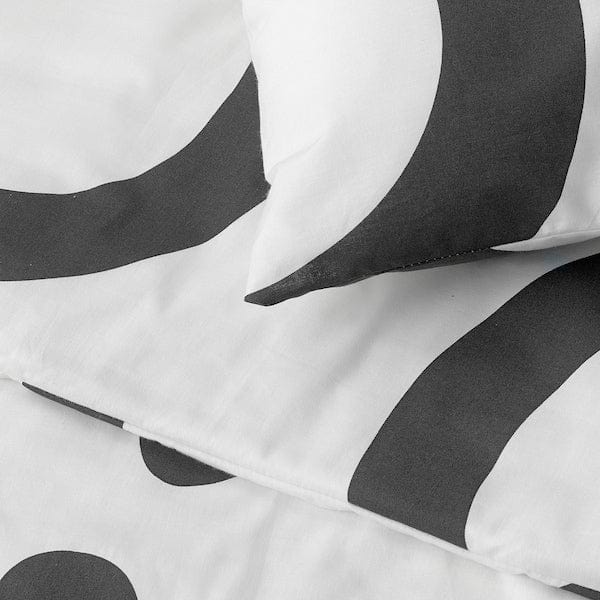 Ikea KLIPPBRÄCKA - Duvet cover and pillowcase, white/black,150x200/50x80 cm