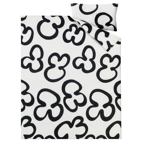 Ikea KLIPPBRÄCKA - Duvet cover and pillowcase, white/black,150x200/50x80 cm