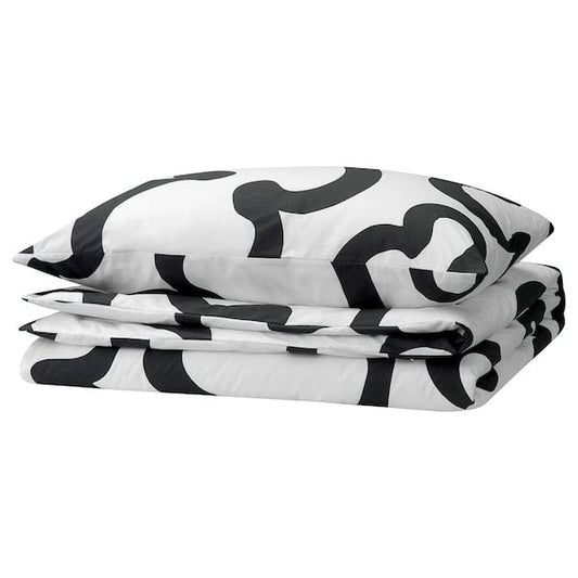 Ikea KLIPPBRÄCKA - Duvet cover and pillowcase, white/black,150x200/50x80 cm