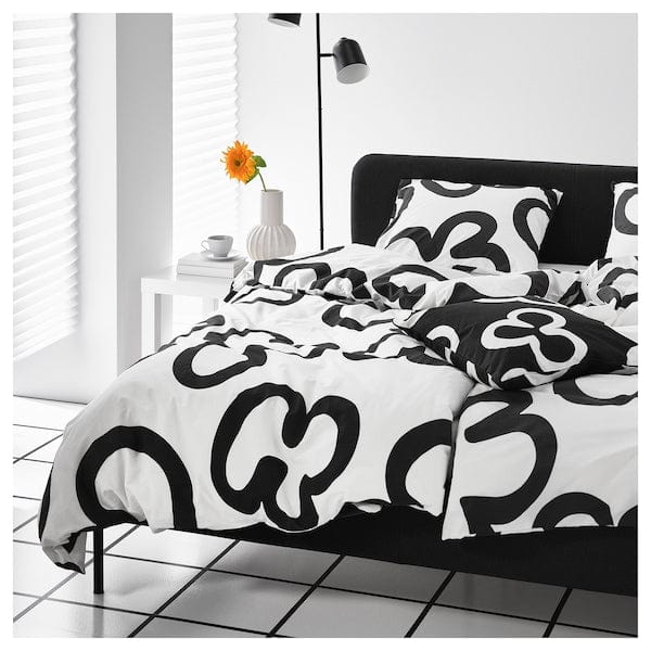 Ikea KLIPPBRÄCKA - Duvet cover and pillowcase, white/black,150x200/50x80 cm