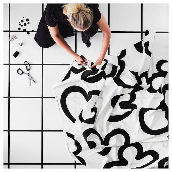 Ikea KLIPPBRÄCKA - Fabric already cut, white/black,150x300 cm
