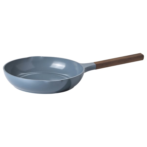 KLIPPFISK - Frying pan, non-stick coating/wood blue dark grey,24 cm