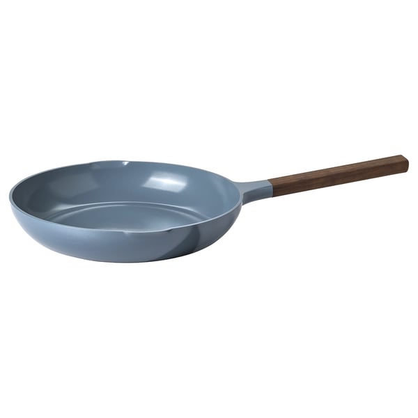 KLIPPFISK frying pan, non-stick coating/wood dark grey-blue, 28 cm