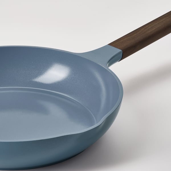 KLIPPFISK frying pan, non-stick coating/wood dark grey-blue, 24 cm