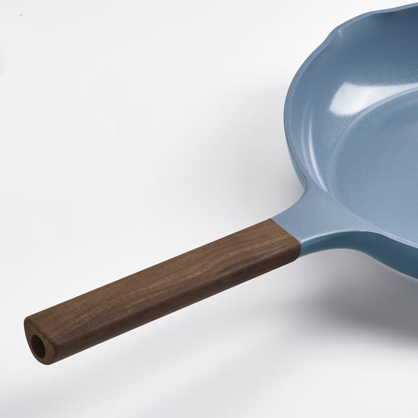 KLIPPFISK - Frying pan, non-stick coating/wood blue dark grey,24 cm