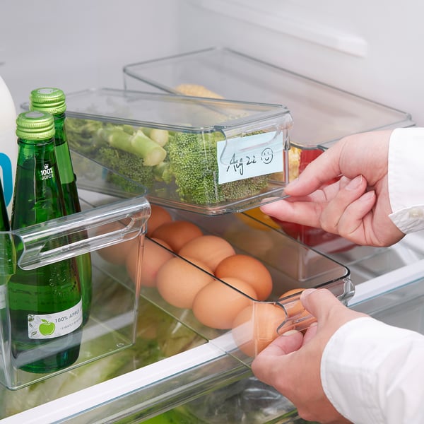 KLIPPKAKTUS storage box for fridge, transparent, 32x10x8 cm
