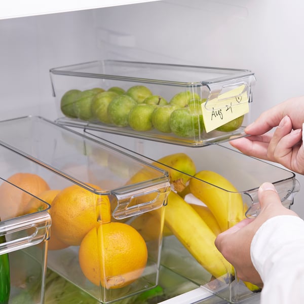 KLIPPKAKTUS storage box for fridge, transparent, 32x10x14 cm