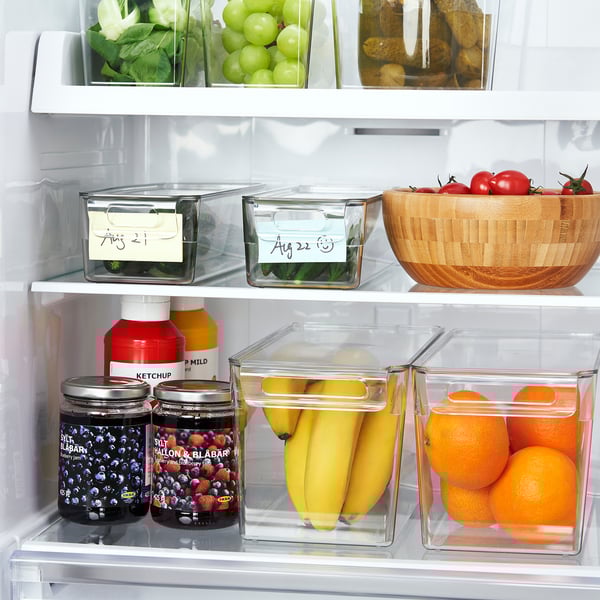 KLIPPKAKTUS storage box for fridge, transparent, 32x14x14 cm