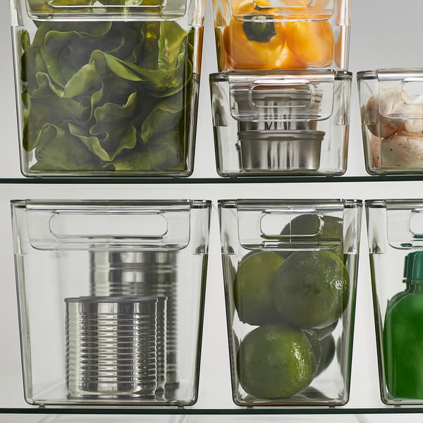KLIPPKAKTUS storage box for fridge, transparent, 32x14x14 cm