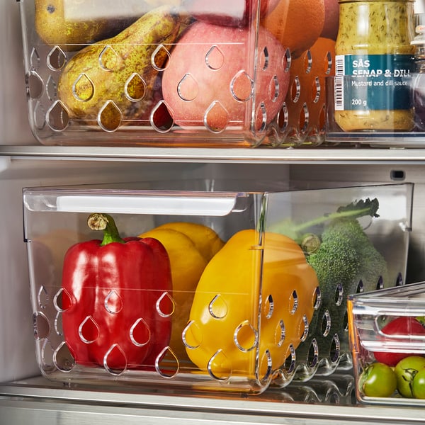 KLIPPKAKTUS storage basket for fridge, transparent, 30x19x14 cm