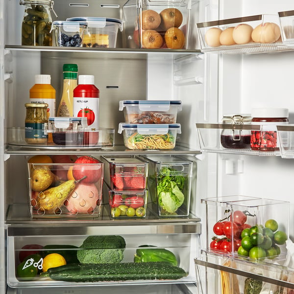KLIPPKAKTUS storage box for fridge, set of 3, transparent