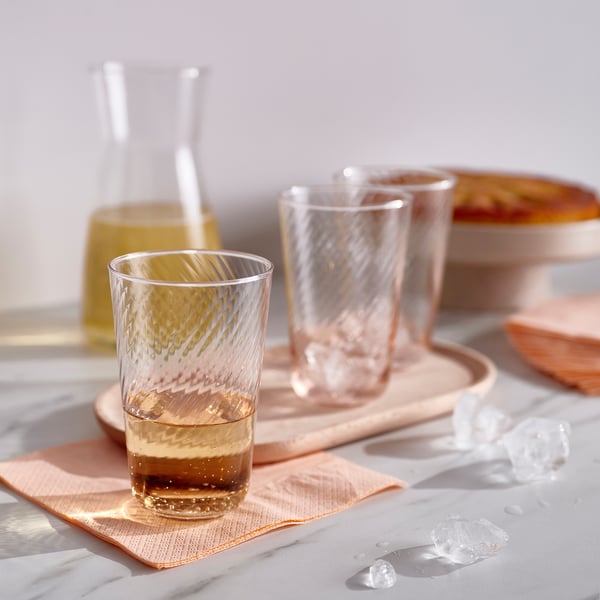 KLIPPLAX glass, striped pink, 40 cl
