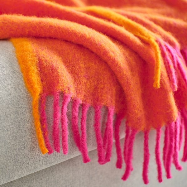 Ikea KLIPPOXEL - Throw, orange/bright pink, 130x170 cm