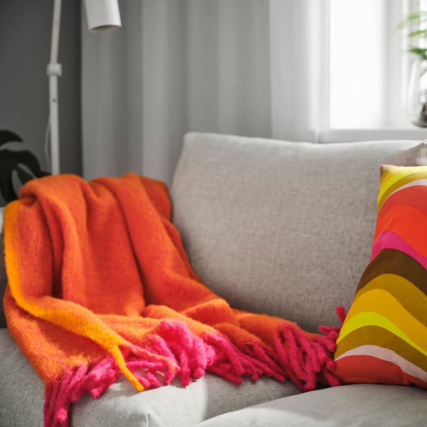KLIPPOXEL throw, orange/bright pink, 130x170 cm