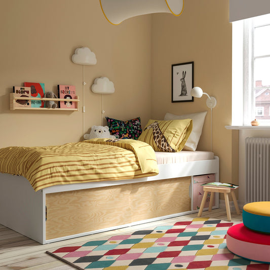 KLIPPUGGLA bed frame with storage, white, 90x200 cm