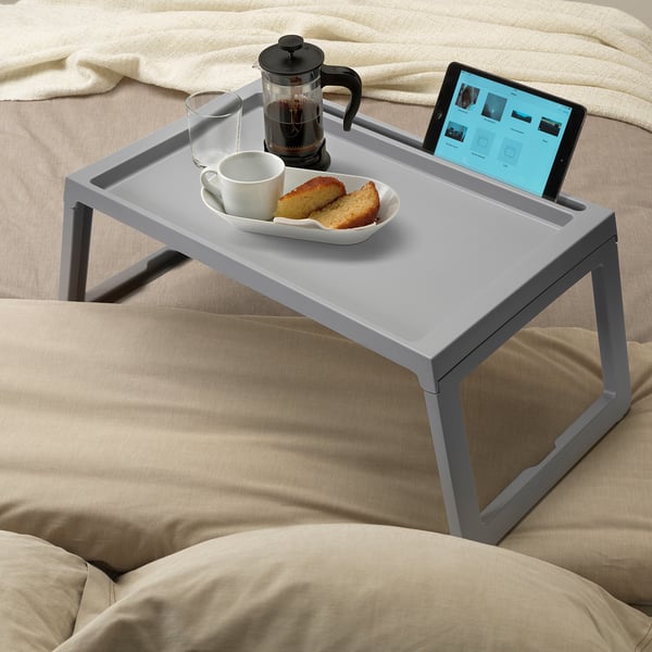 KLIPSK bed tray, grey, 56x36 cm