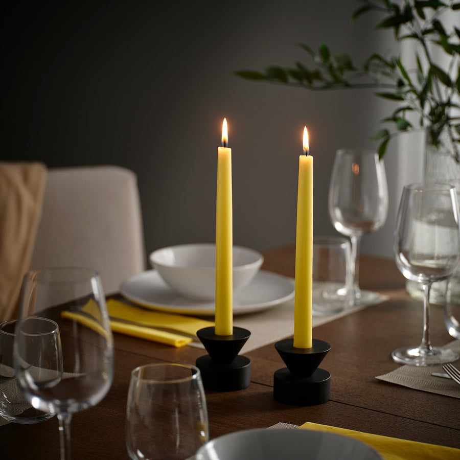 KLOKHET unscented taper candle, pale yellow, 25 cm 6 hr, 8 pack