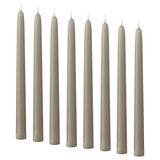 KLOKHET unscented taper candle, grey-beige, 25 cm 6 hr, 8 pack