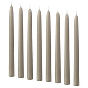 KLOKHET unscented taper candle, grey-beige, 25 cm 6 hr, 8 pack