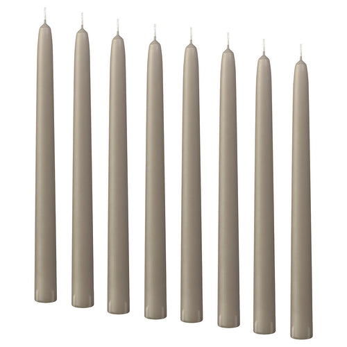 KLOKHET unscented taper candle, grey-beige, 22 mm, 8 pack