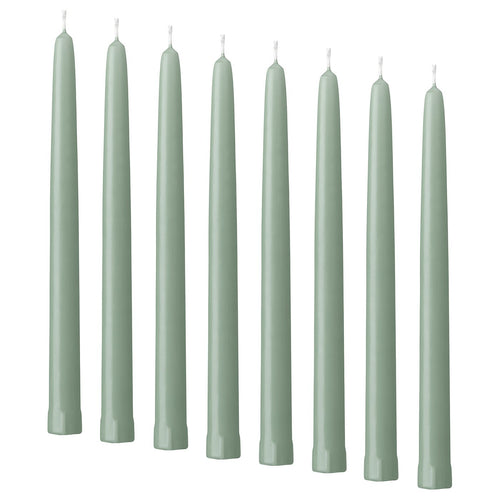KLOKHET unscented taper candle, light grey-green, 22 mm, 8 pack