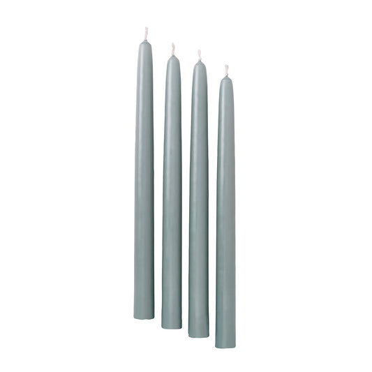 KLOKHET unscented taper candle, dark grey-green, 25 cm, 4 pack
