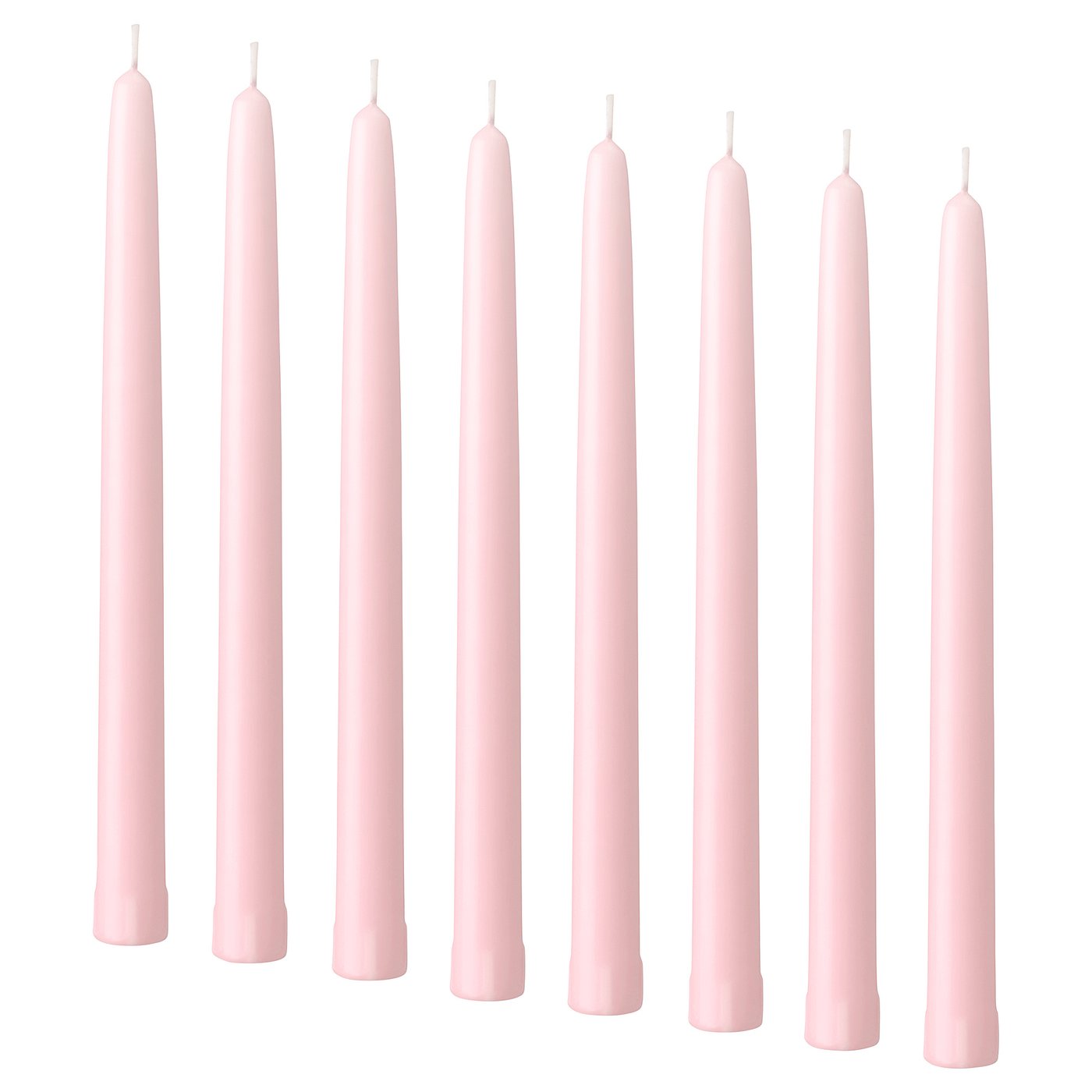 KLOKHET unscented taper candle, light pink, 25 cm 6 hr, 8 pack