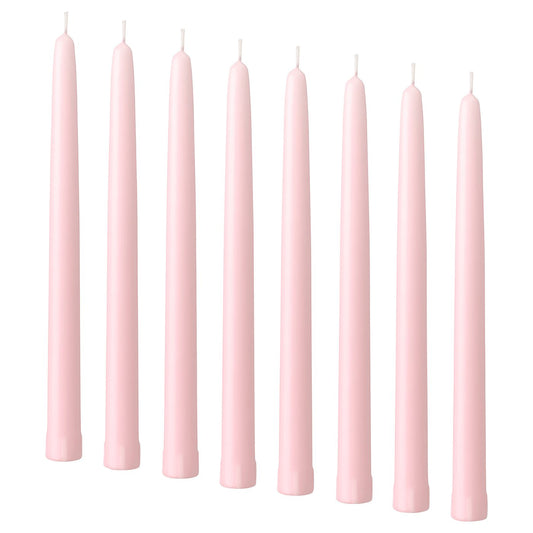 KLOKHET unscented taper candle, light pink, 22 mm, 8 pack