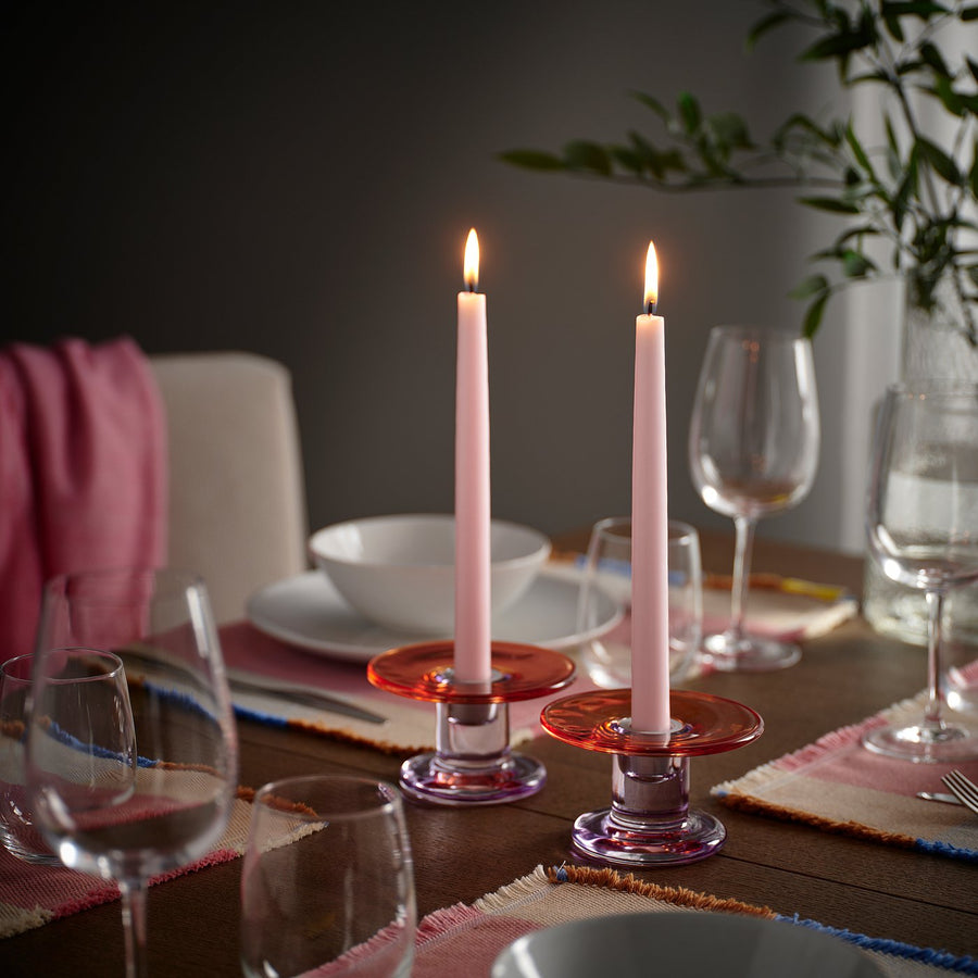 KLOKHET unscented taper candle, light pink, 25 cm 6 hr, 8 pack