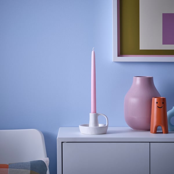 KLOKHET unscented candle, light pink, 22 mm, 8 pack