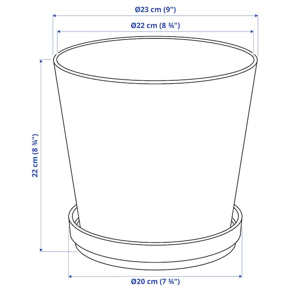 Ikea KLOTLÖNN - Plant pot with saucer, in/outdoor/black-blue, 19 cm